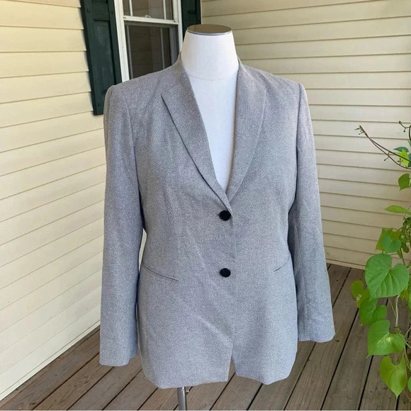 LAFAYETTE 148 Blazer Sz 16 Silk Wool Blend Single Breasted Beige White Weave - Picture 1 of 10